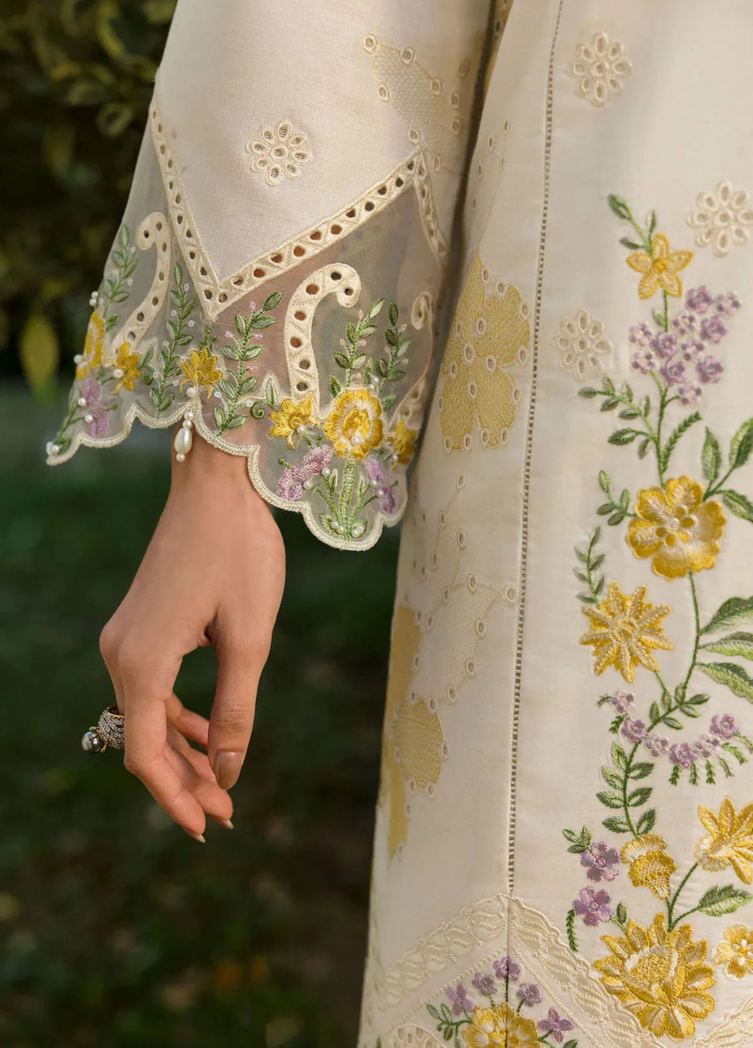 Sardinia Chikankari Lawn Suits Unstitched 3 Piece SRD25FL Ivory Bloom 804 - Luxury Collection