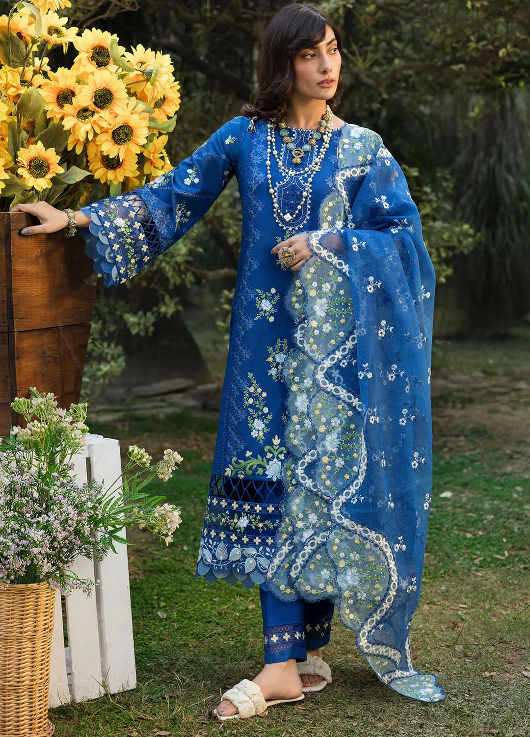 Sardinia Chikankari Lawn Suits Unstitched 3 Piece SRD25FL Sapphire Flora 803 - Luxury Collection
