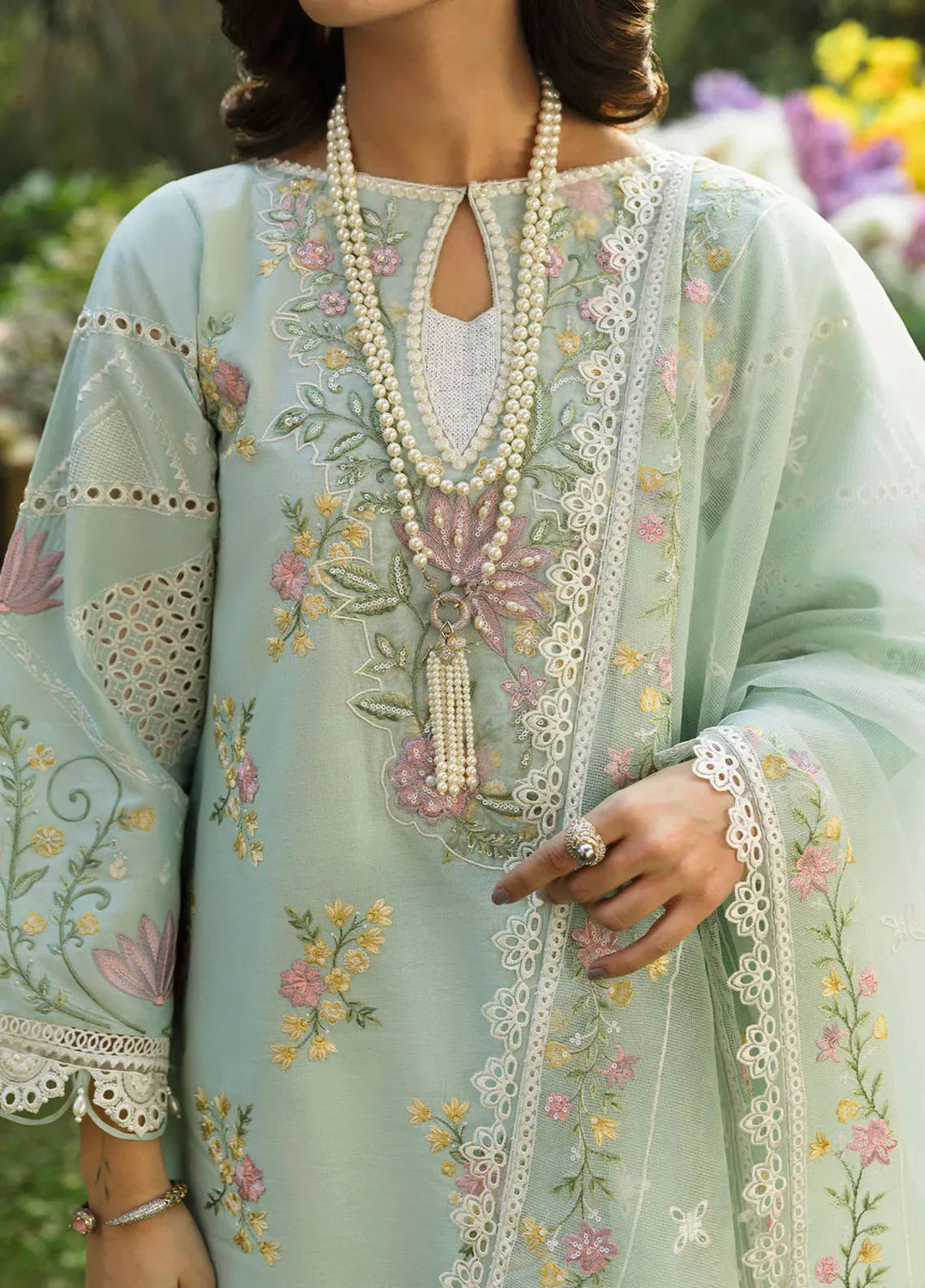 Sardinia Chikankari Lawn Suits Unstitched 3 Piece SRD25FL Sky Petal 808 - Luxury Collection