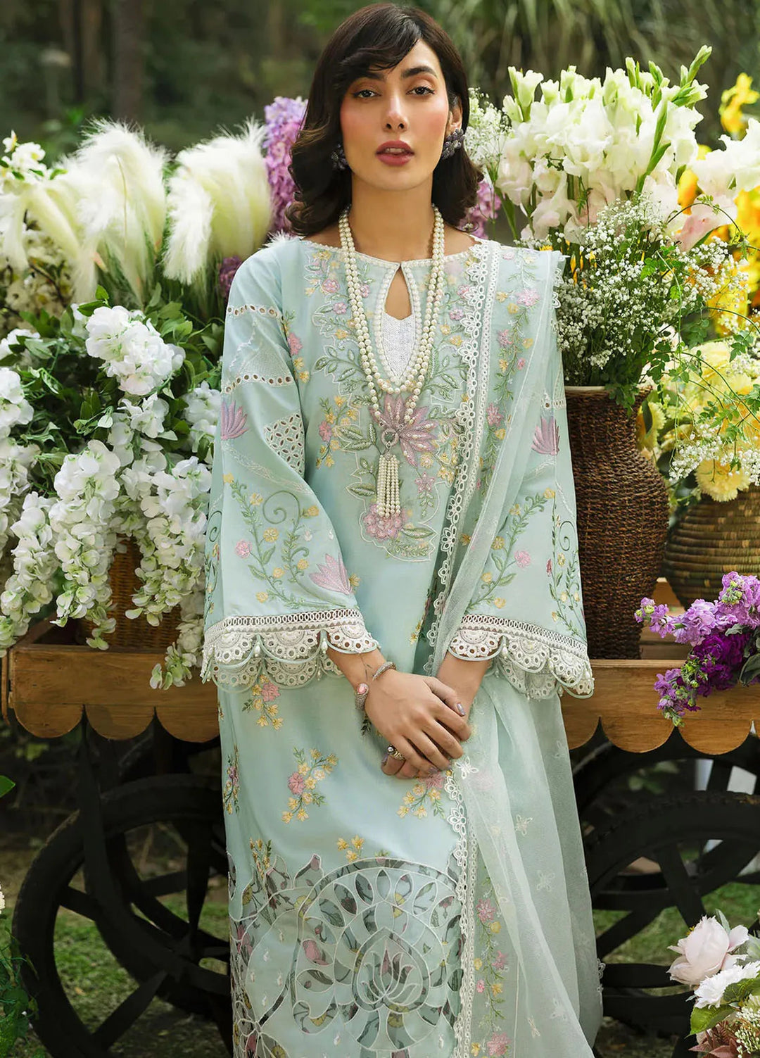 Sardinia Chikankari Lawn Suits Unstitched 3 Piece SRD25FL Sky Petal 808 - Luxury Collection