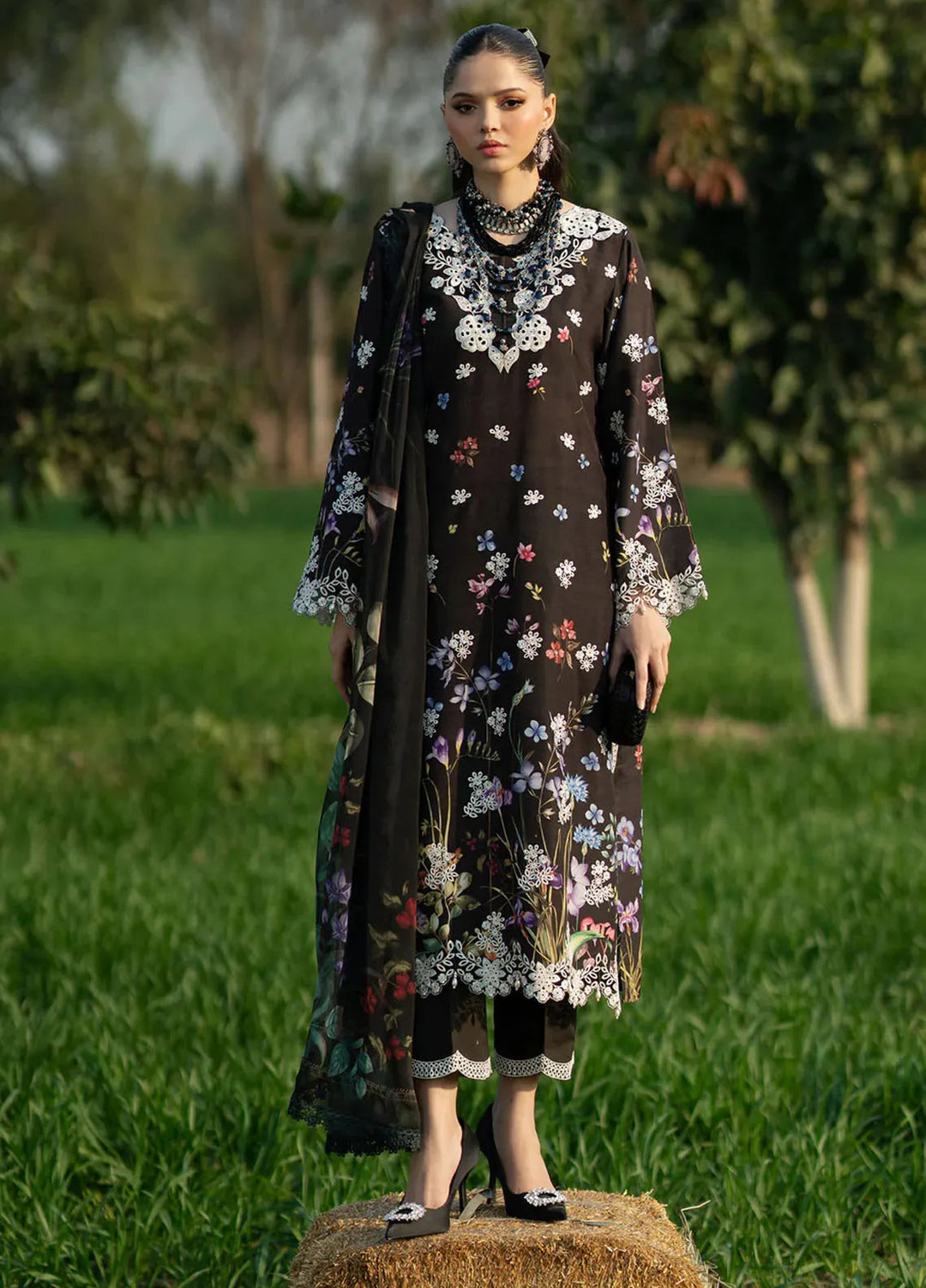 Sardinia Embroidered Lawn Unstitched Suit 3 Piece SRD25PL 901 Black Lotus - Summer Collection