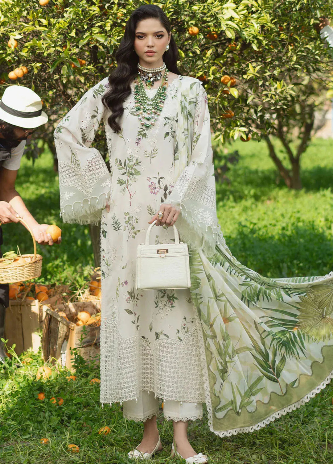 Sardinia Embroidered Lawn Unstitched Suit 3 Piece SRD25PL 902 White Tulip - Summer Collection