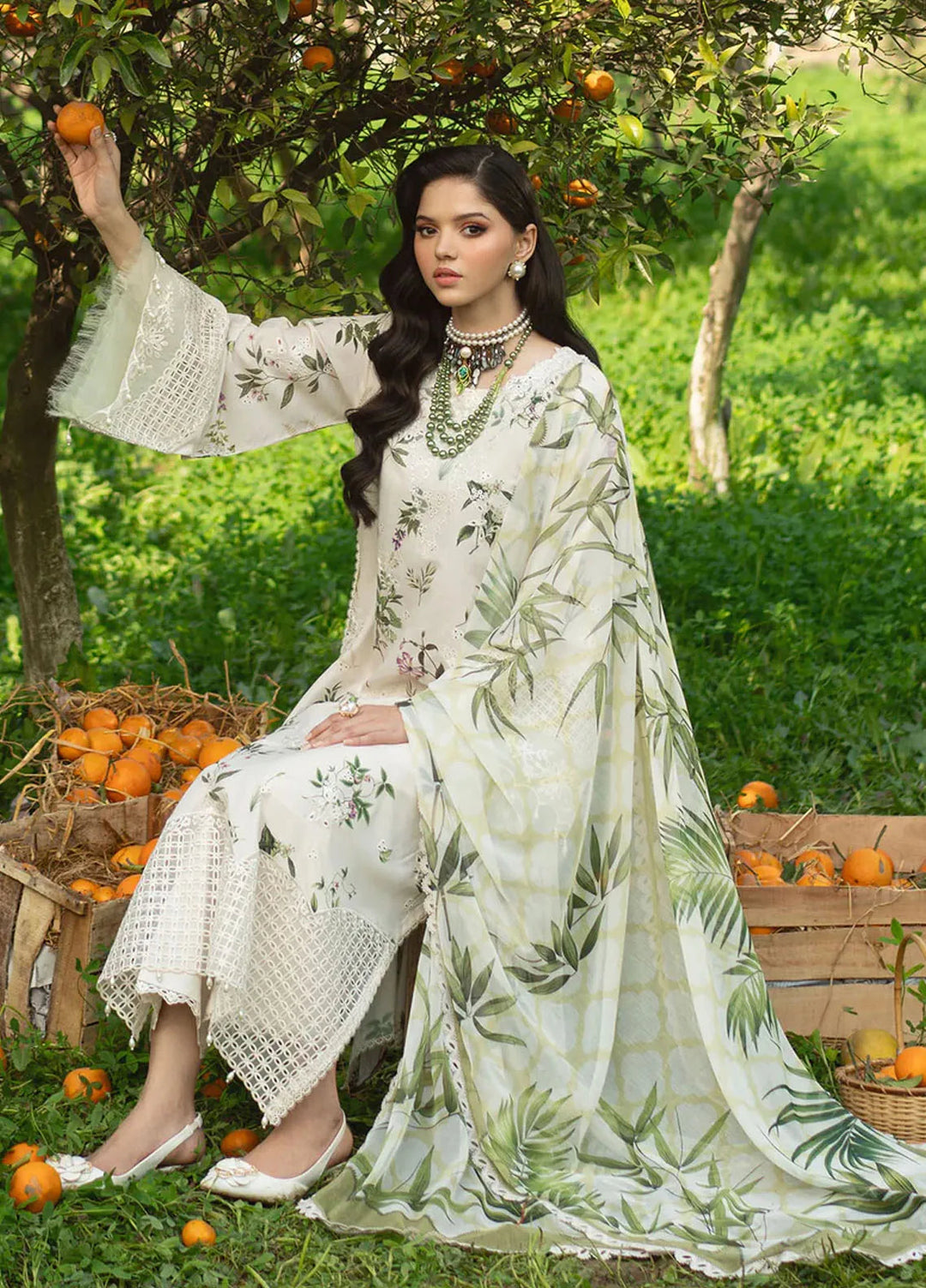 Sardinia Embroidered Lawn Unstitched Suit 3 Piece SRD25PL 902 White Tulip - Summer Collection