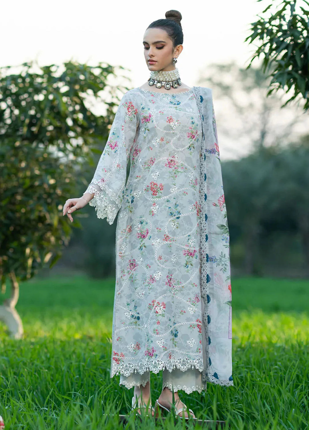 Sardinia Embroidered Lawn Unstitched Suit 3 Piece SRD25PL 905 Silver Bush - Summer Collection