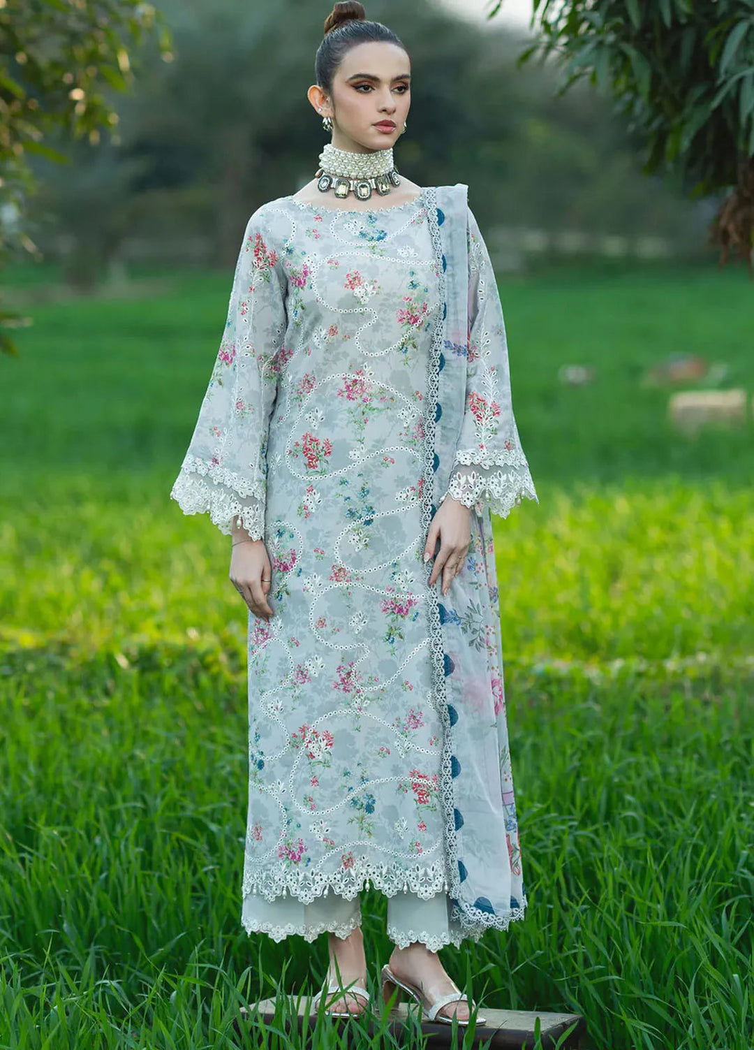 Sardinia Embroidered Lawn Unstitched Suit 3 Piece SRD25PL 905 Silver Bush - Summer Collection