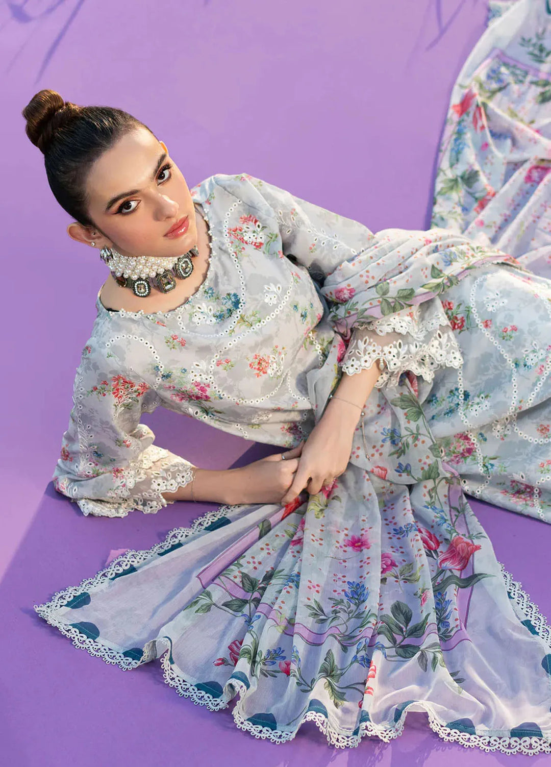 Sardinia Embroidered Lawn Unstitched Suit 3 Piece SRD25PL 905 Silver Bush - Summer Collection