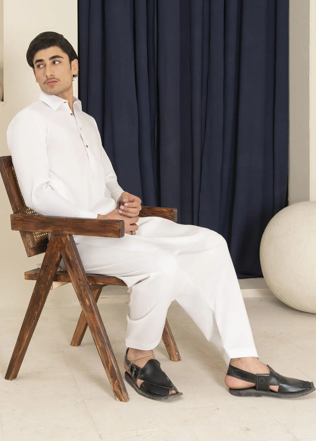 Sarkhail Wash n Wear Blended Mens Kameez Shalwar - Egg White