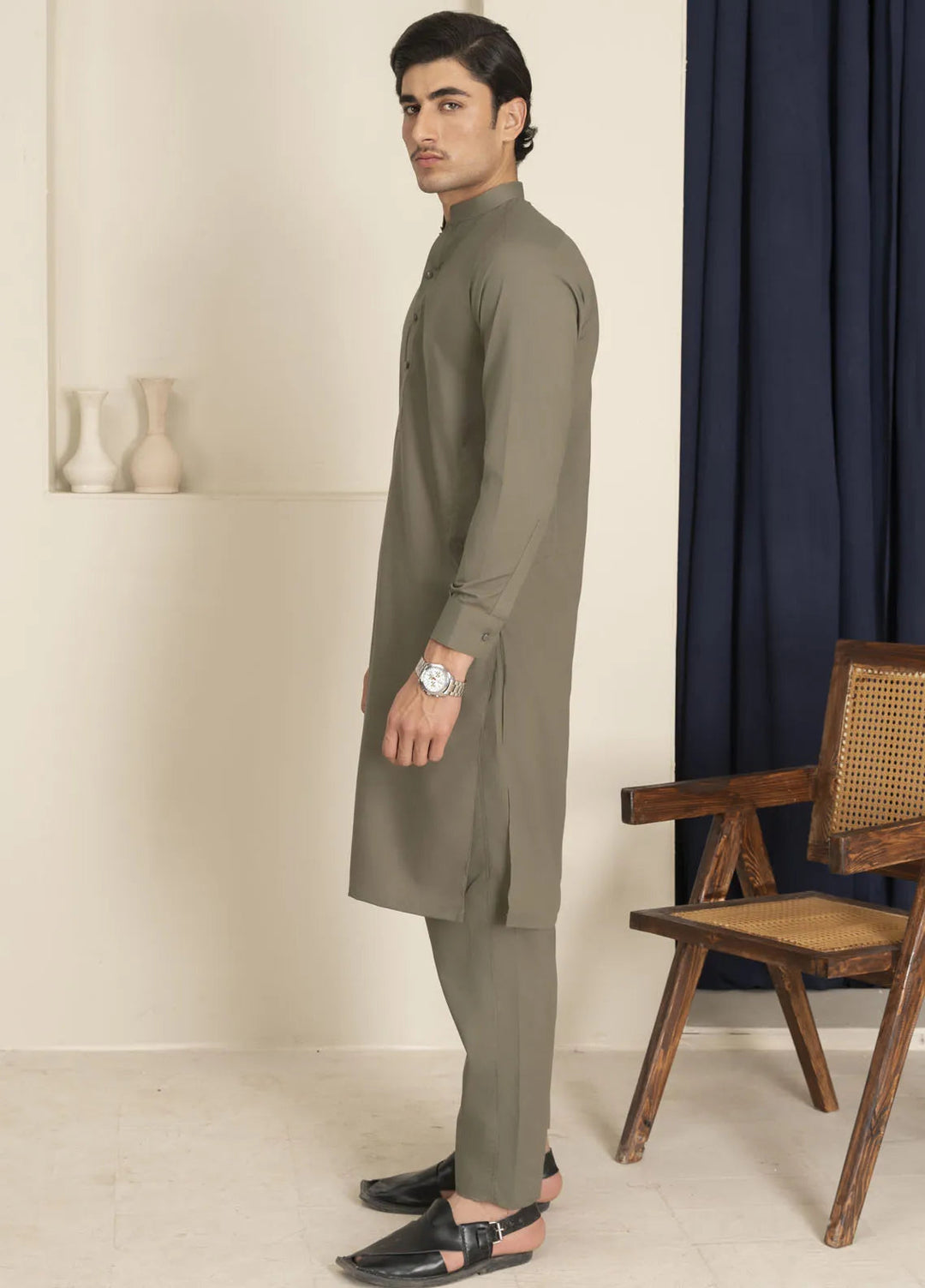 Sarkhail Wash n Wear Blended Mens Kurta Trouser - Moss Green