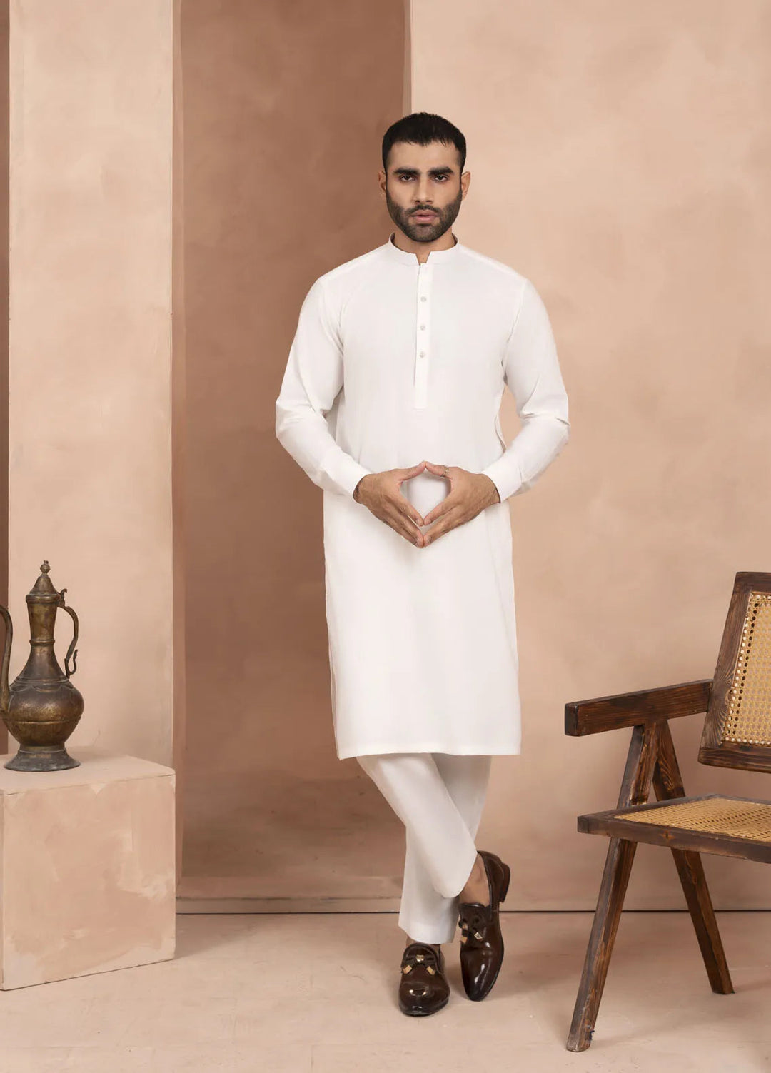 Sarkhail Wash N Wear Stitched Mens Kurta Pajama - Ivory White
