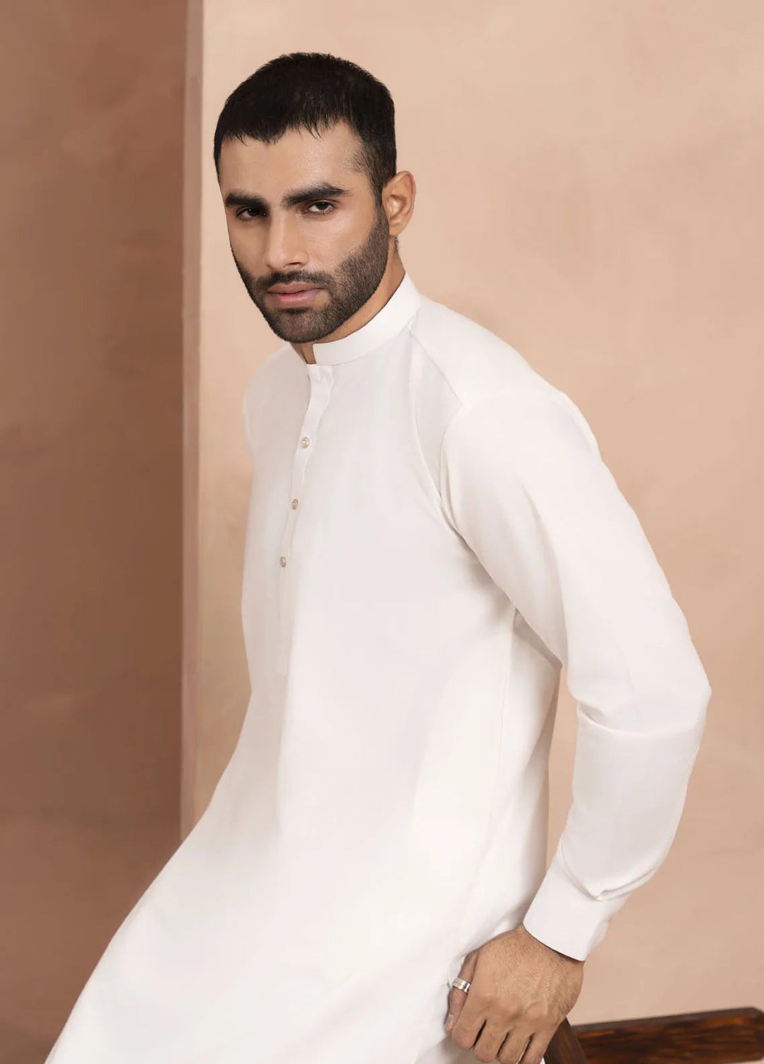 Sarkhail Wash N Wear Stitched Mens Kurta Pajama - Ivory White
