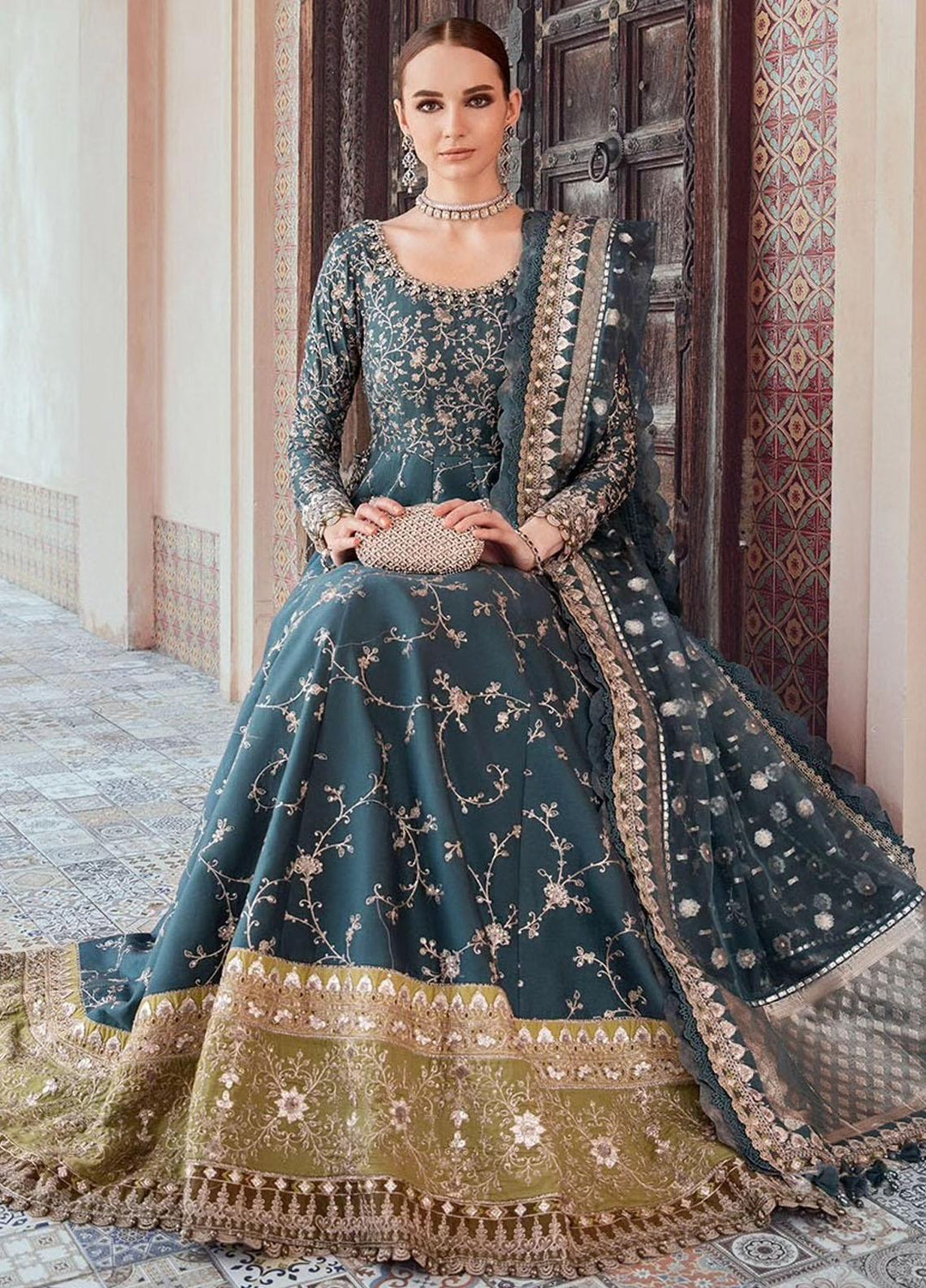 Sateen By Maria B Embroidered Cotton Suits Unstitched 3 Piece MB23ST D-10 - Luxury Collection