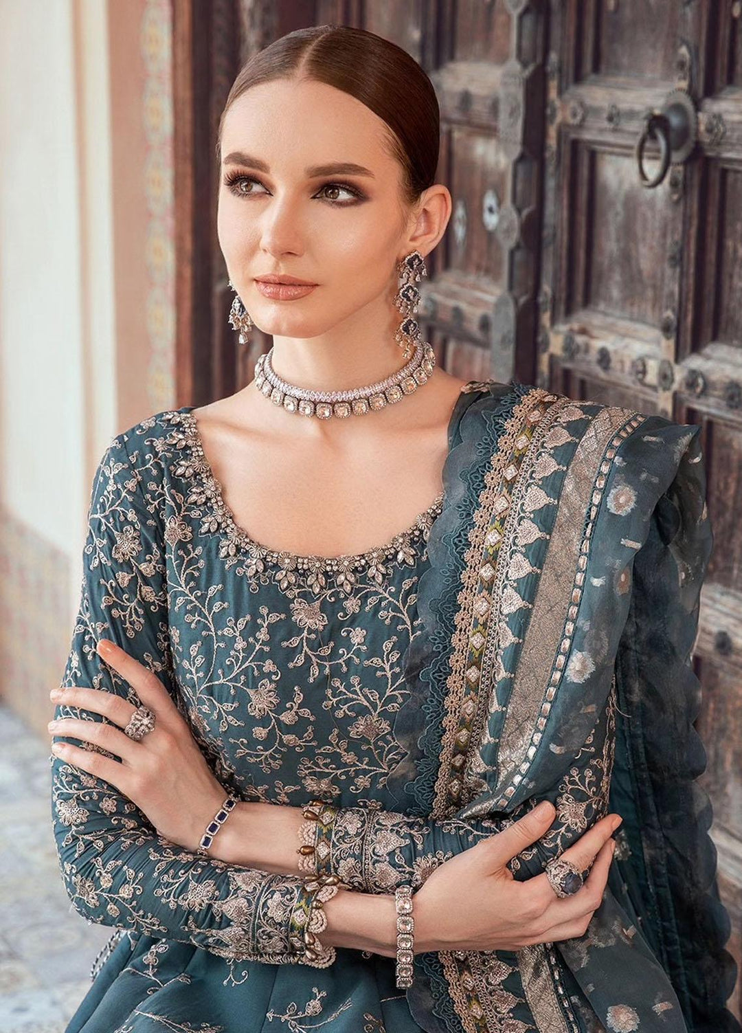 Sateen By Maria B Embroidered Cotton Suits Unstitched 3 Piece MB23ST D-10 - Luxury Collection