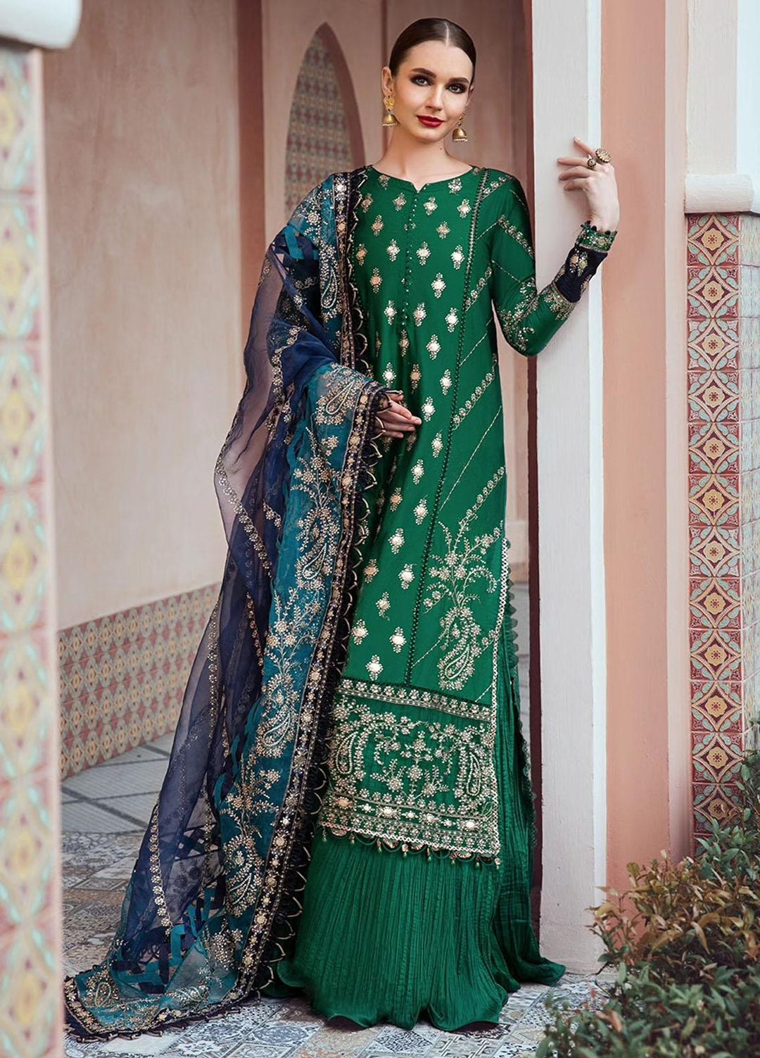 Sateen By Maria B Embroidered Cotton Suits Unstitched 3 Piece MB23ST D-11 - Luxury Collection