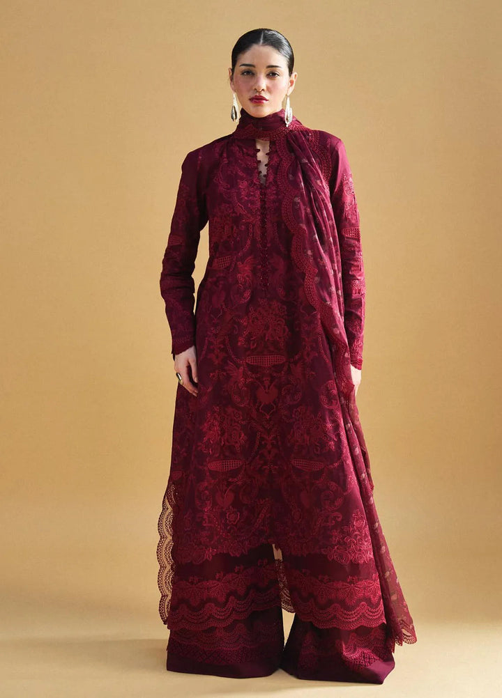 Satori by Zara Shahjahan Embroidered Lawn Suit Unstitched 3 Piece ZS25SL D-09 A Sei - Summer Collection