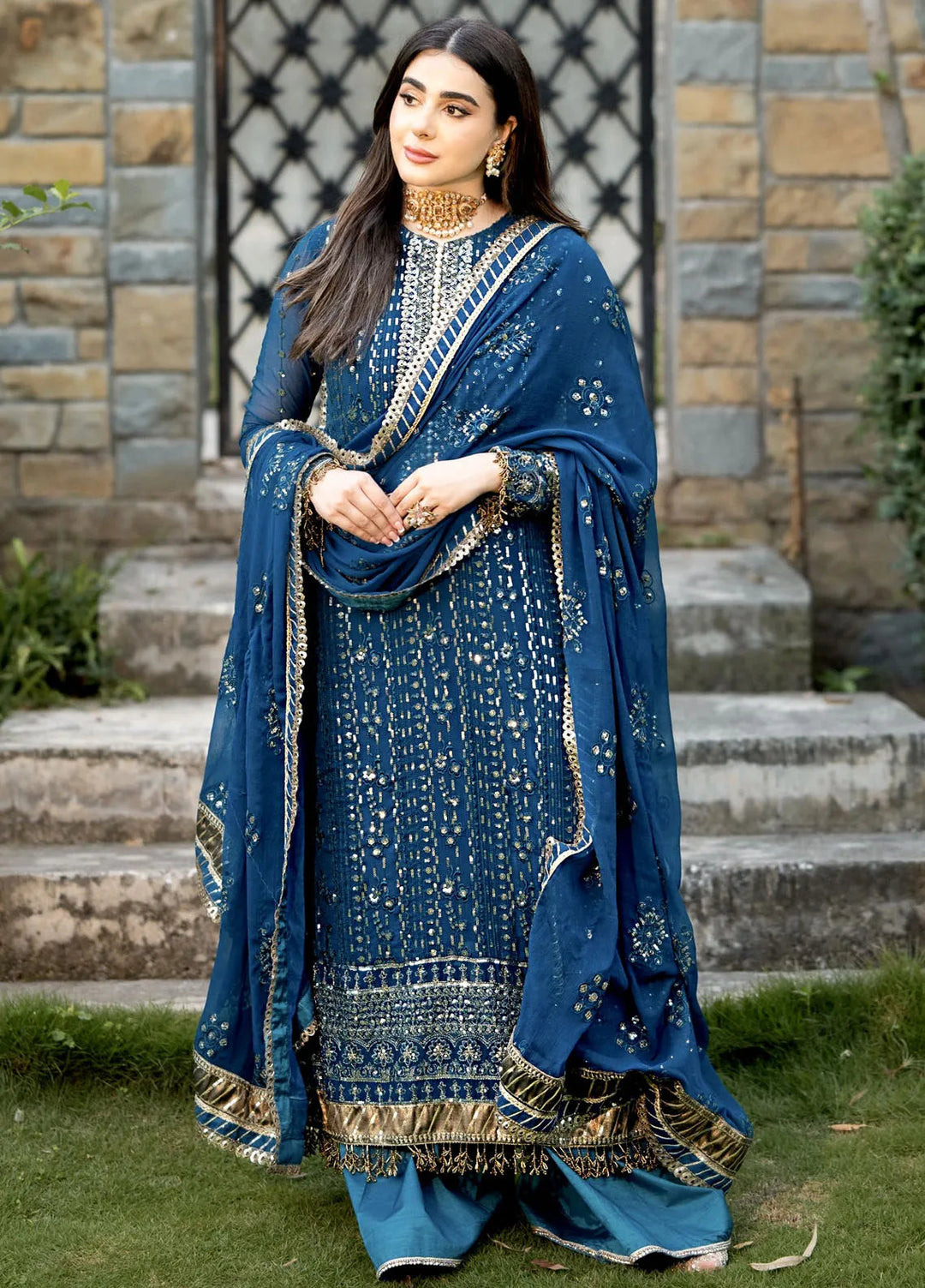 Savoir by Sahane Embroidered Chiffon Suits Unstitched 3 Piece CT-140004 Ashen - Luxury Collection