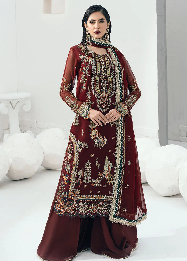 Savoir by Sahane Embroidered Chiffon Suits Unstitched 3 Piece CT-140002 Rouge - Luxury Collection