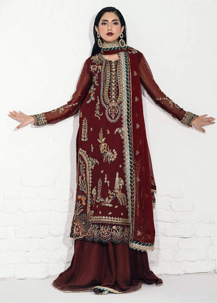 Savoir by Sahane Embroidered Chiffon Suits Unstitched 3 Piece CT-140002 Rouge - Luxury Collection