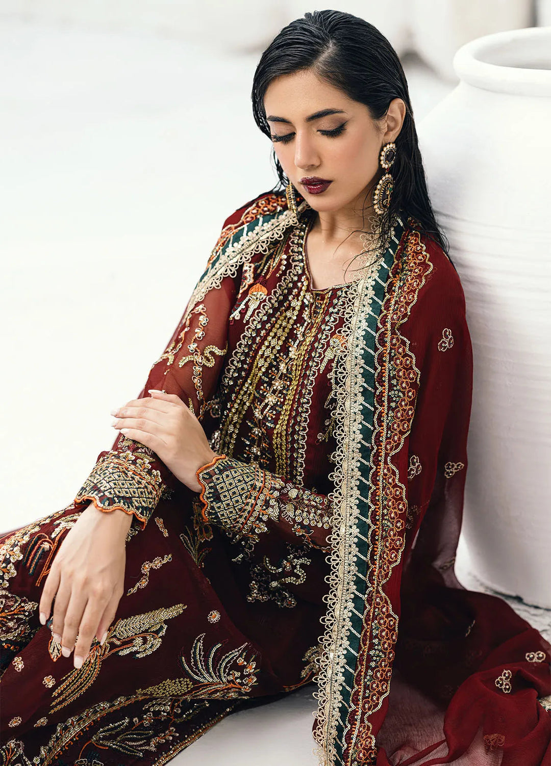 Savoir by Sahane Embroidered Chiffon Suits Unstitched 3 Piece CT-140002 Rouge - Luxury Collection