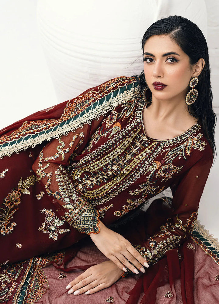 Savoir by Sahane Embroidered Chiffon Suits Unstitched 3 Piece CT-140002 Rouge - Luxury Collection
