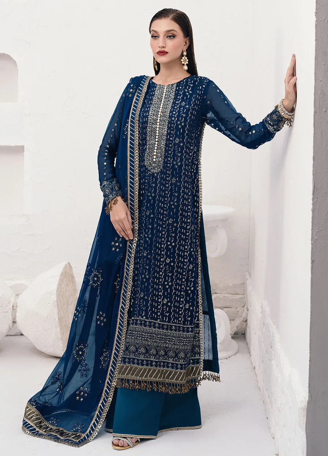 Savoir by Sahane Embroidered Chiffon Suits Unstitched 3 Piece CT-140004 Ashen - Luxury Collection