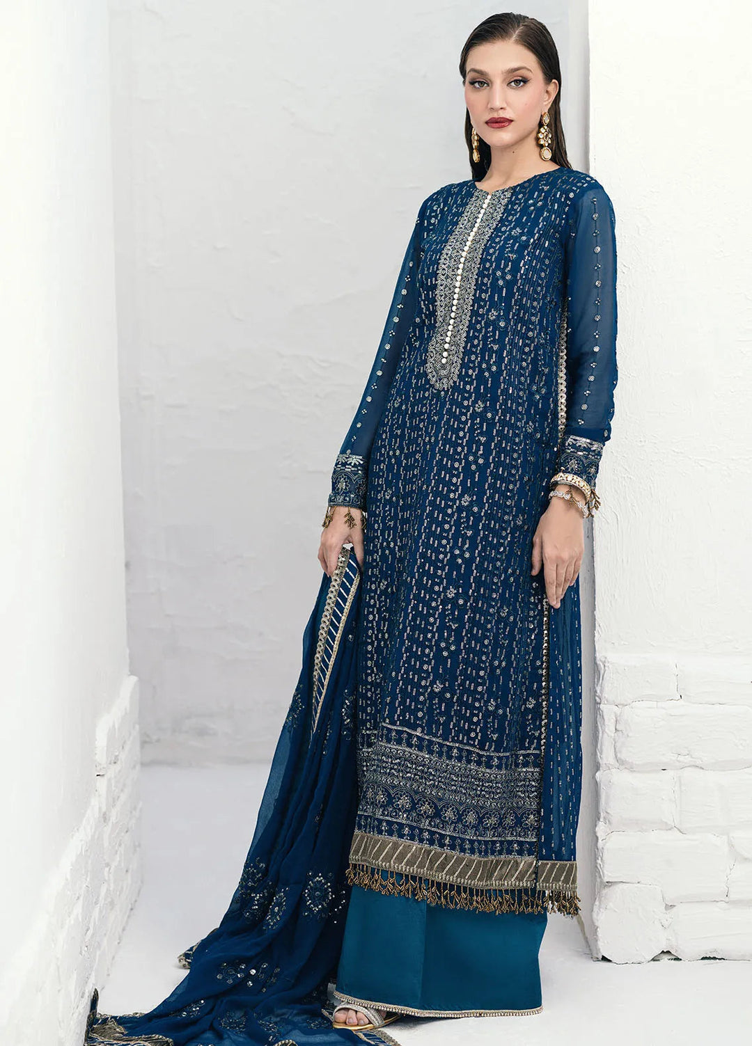 Savoir by Sahane Embroidered Chiffon Suits Unstitched 3 Piece CT-140004 Ashen - Luxury Collection