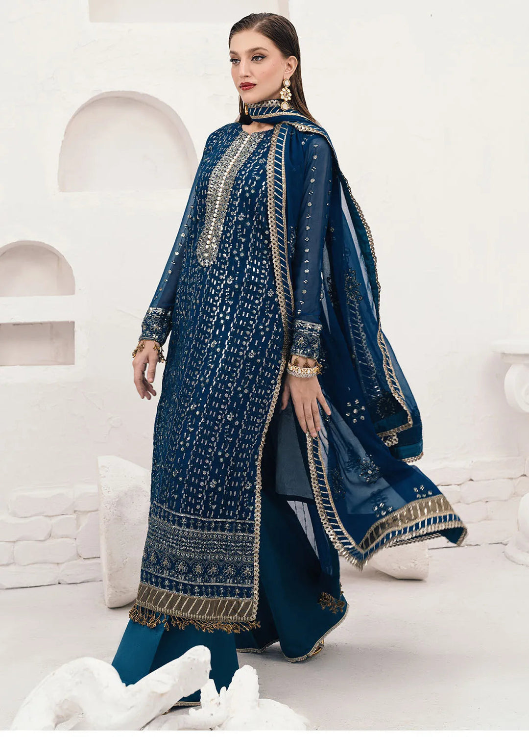 Savoir by Sahane Embroidered Chiffon Suits Unstitched 3 Piece CT-140004 Ashen - Luxury Collection