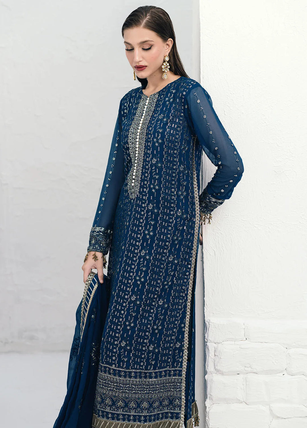 Savoir by Sahane Embroidered Chiffon Suits Unstitched 3 Piece CT-140004 Ashen - Luxury Collection