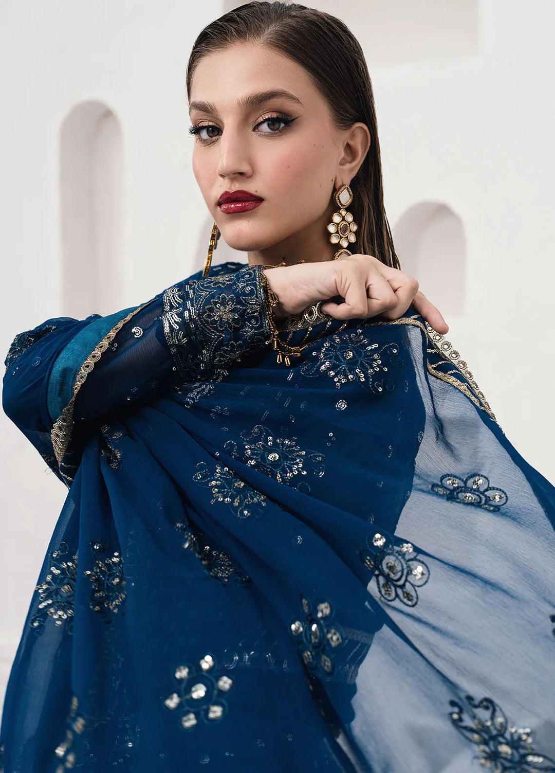 Savoir by Sahane Embroidered Chiffon Suits Unstitched 3 Piece CT-140004 Ashen - Luxury Collection