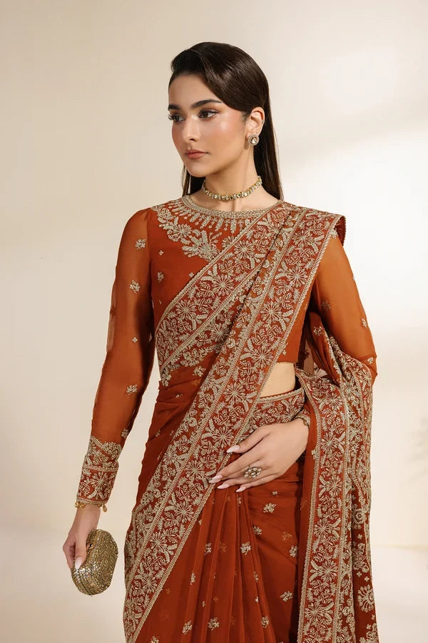 Meraki by Zarif Unstitched Embroidered Chiffon Saree Suit ZR26UCM SAWAN 07 - Festive Collection