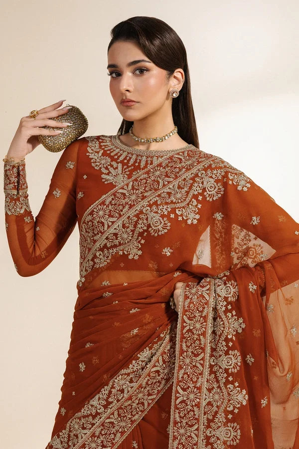 Meraki by Zarif Unstitched Embroidered Chiffon Saree Suit ZR26UCM SAWAN 07 - Festive Collection