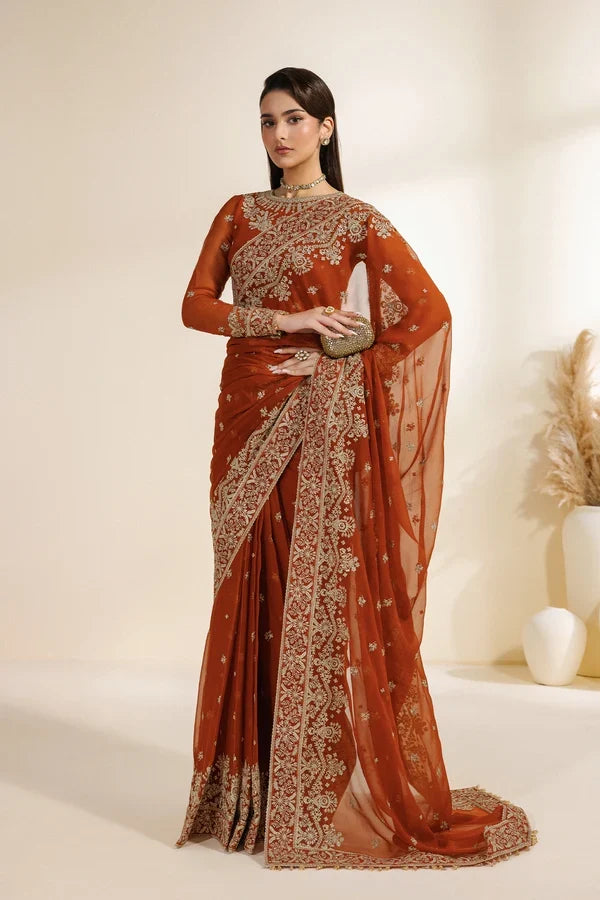 Meraki by Zarif Unstitched Embroidered Chiffon Saree Suit ZR26UCM SAWAN 07 - Festive Collection