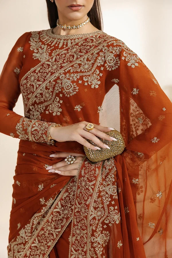Meraki by Zarif Unstitched Embroidered Chiffon Saree Suit ZR26UCM SAWAN 07 - Festive Collection