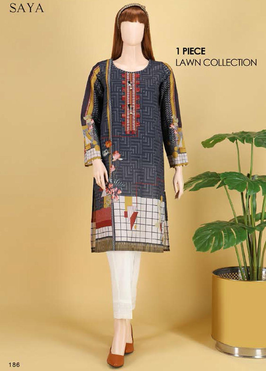 Saya Embroidered Lawn  Unstitched Kurties SY21SS ESTELLA (UB-2103-03A) - Spring / Summer Collection