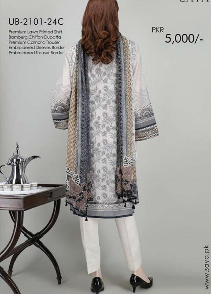 Saya Embroidered Lawn Suits Unstitched 3 Piece SY21SS CASHMERE (UB-2101-24C) - Spring / Summer Collection