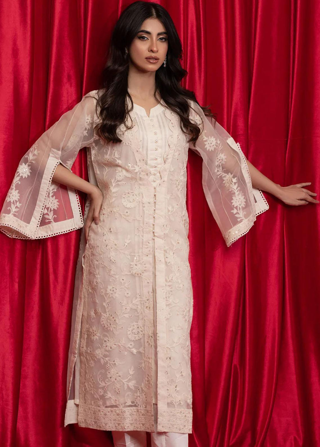 Shamooz Pret Embroidered Organza 3 Piece Suit SEM-0560 Warm White
