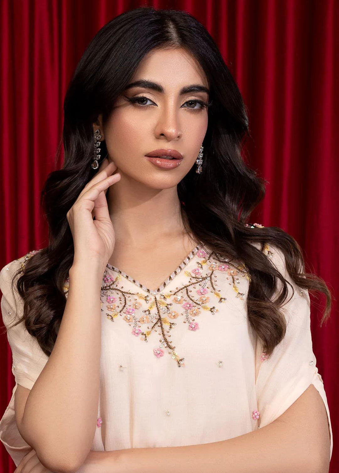 Shamooz Pret Embroidered Chiffon 3 Piece Suit SKF-002 Peach