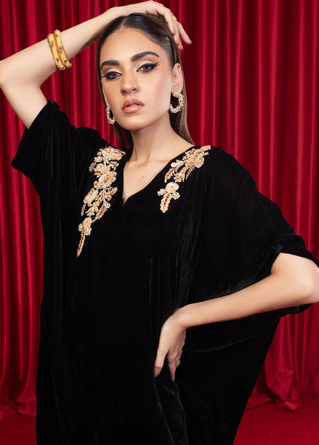 Shamooz Pret Embroidered Velvet Kaftan SVK-004 Black