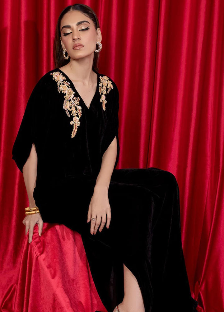 Shamooz Pret Embroidered Velvet Kaftan SVK-004 Black