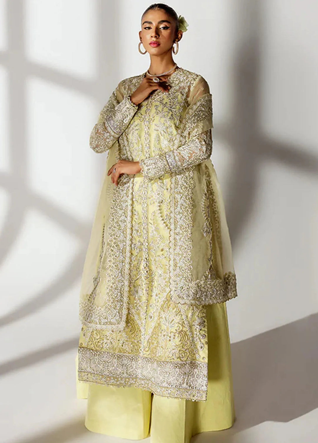 Scintilla by Saffron Embroidered Organza Suit Unstitched 3 Piece SFR24S Lemon Sorbet - Formals Collection