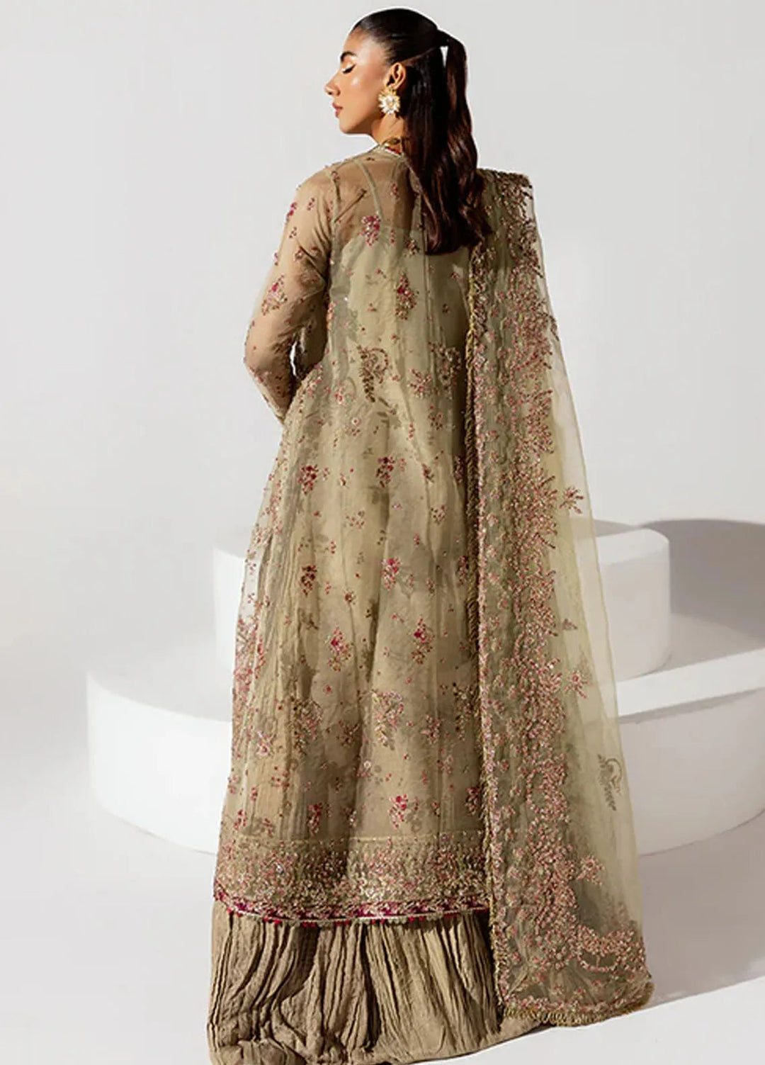Scintilla by Saffron Embroidered Organza Suit Unstitched 3 Piece SFR24S Soft Amber - Formals Collection