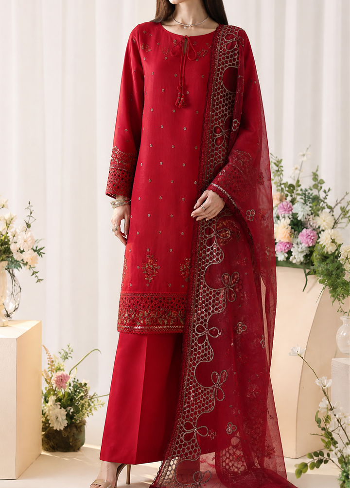 Falsafaa by HZ Textiles RTW Embroidered Organza 3 Piece Suit HZ26ULF HZK-235 Pink - Festive Collection