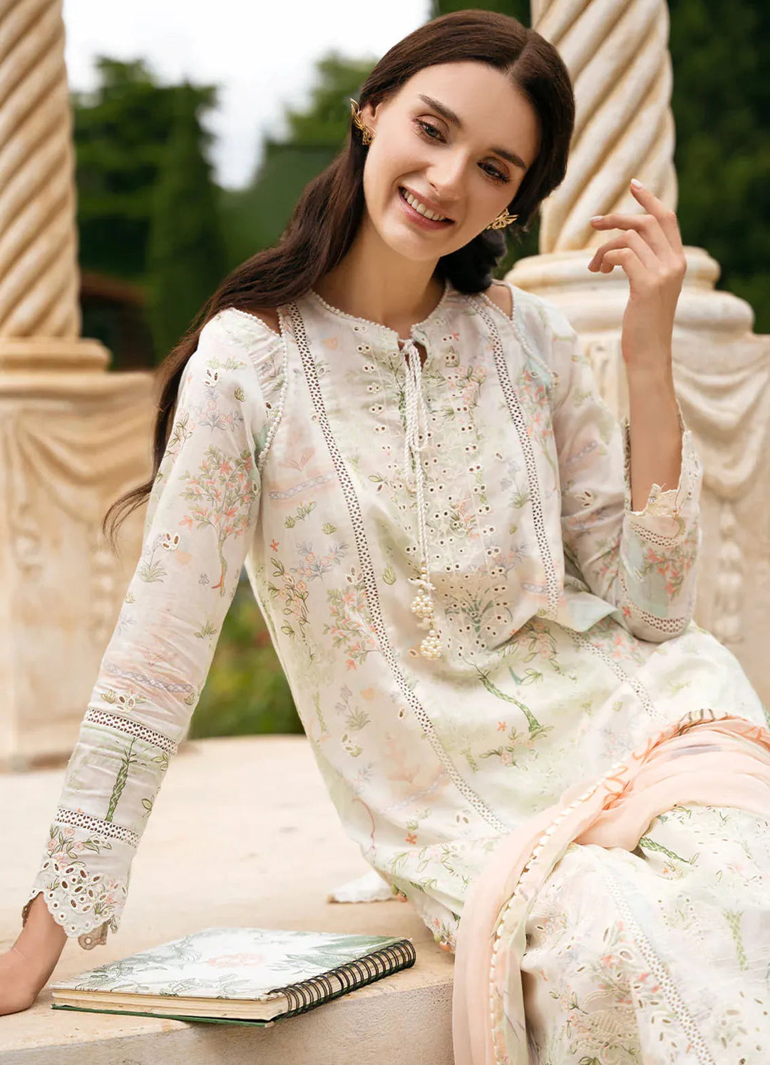 Secret Garden by Izel Embroidered Lawn Suit Unstitched 3 Piece IZL23SG Snowdrop - Summer Collection