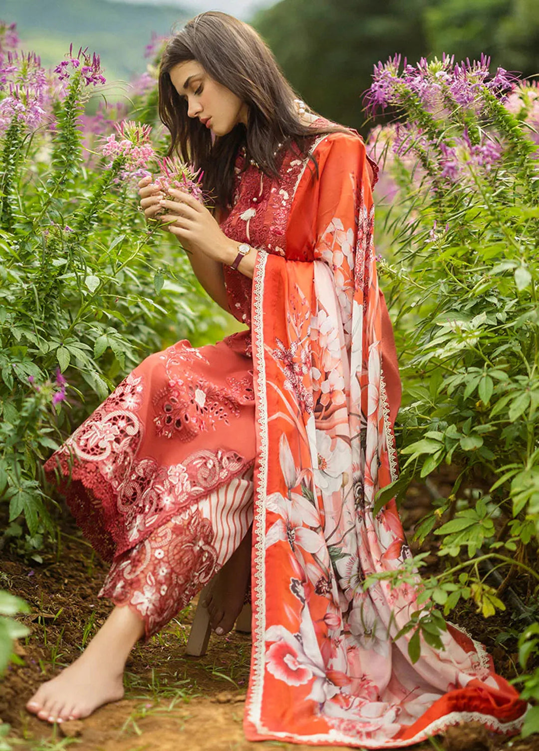 Secret Garden by Mushq Embroidered Lawn Suit Unstitched 3 Piece MQ25SG D-03 B Dewdrop Garden - Summer Collection