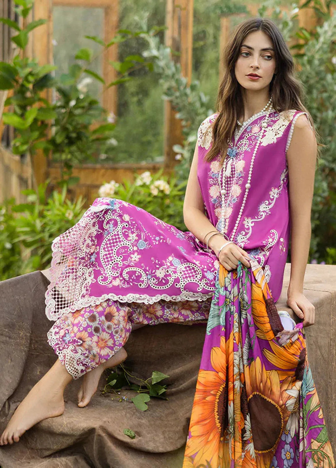Secret Garden by Mushq Embroidered Lawn Suit Unstitched 3 Piece MQ25SG D-05 A Mystic Rose - Summer Collection