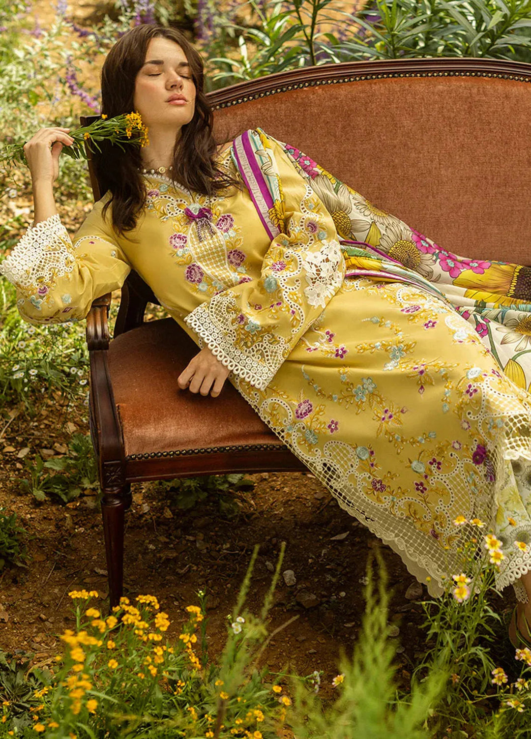 Secret Garden by Mushq Embroidered Lawn Suit Unstitched 3 Piece MQ25SG D-05 B Faded Sunflower - Summer Collection