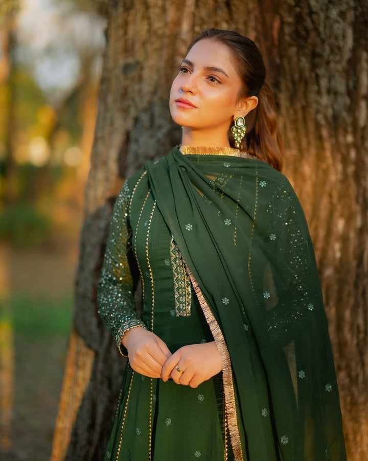 Abaan Zohan Pret Embroidered Chiffon 3 Piece Suit Kashish Kaai Green