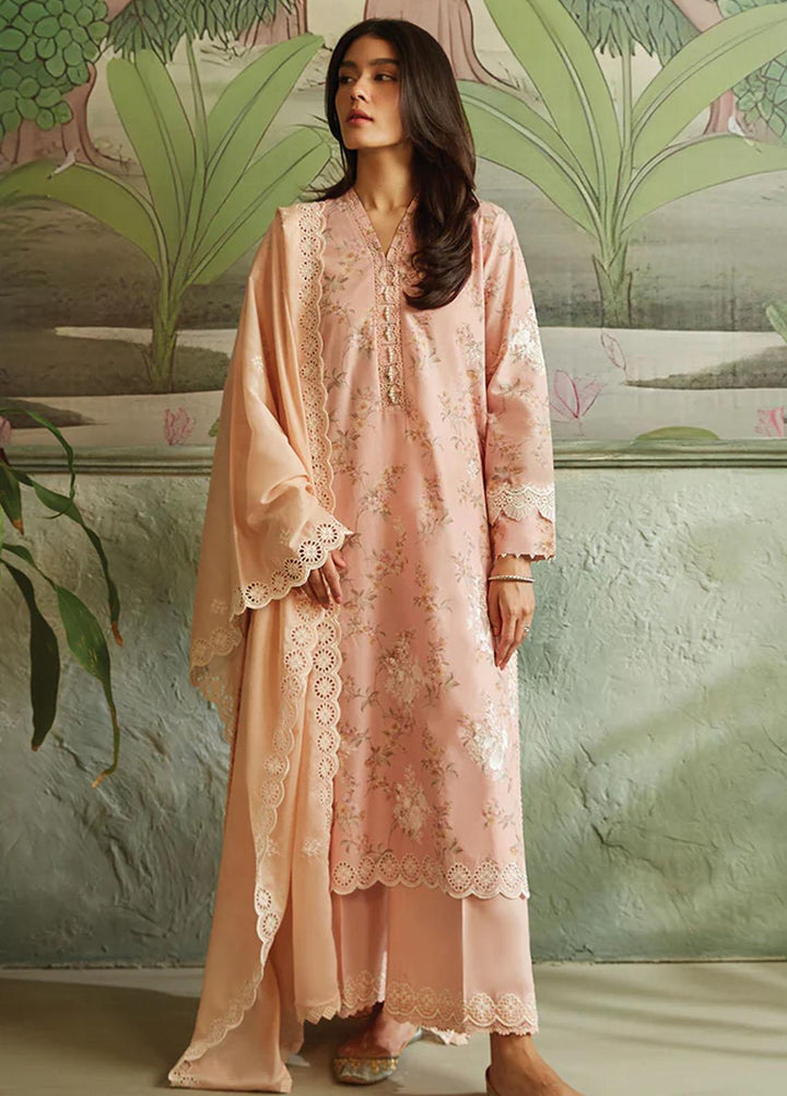 Seher By Cross Stitch Embroidered Cambric Suits Unstitched 3 Piece CS23SH D-03 Peach Amber - Winter Collection