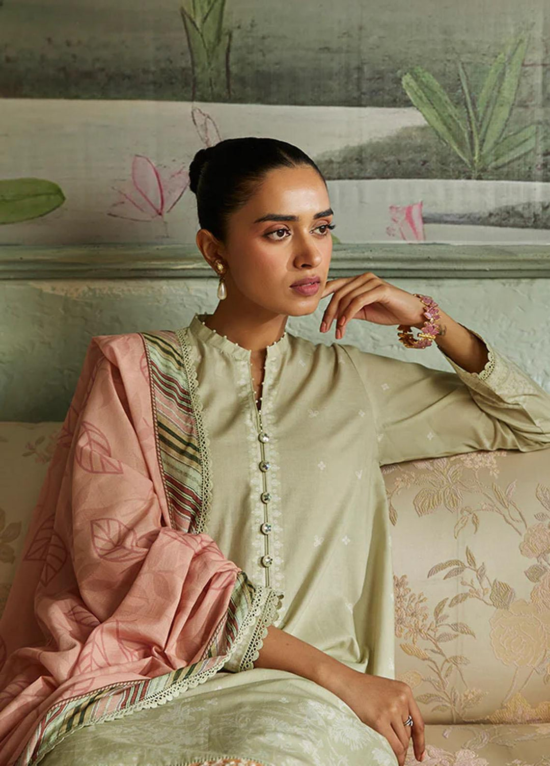 Seher By Cross Stitch Embroidered Cambric Suits Unstitched 3 Piece CS23SH D-06 Lush Grun - Winter Collection