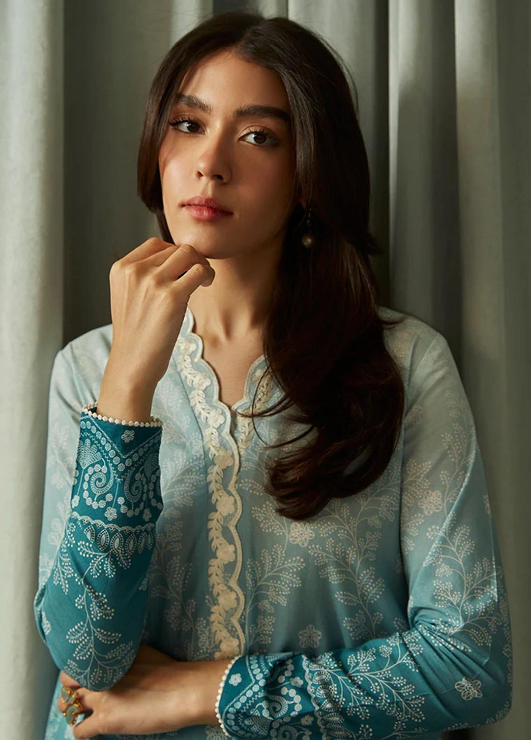 Seher By Cross Stitch Embroidered Cambric Suits Unstitched 2 Piece CS23SH D-07 Gradient Gleam - Winter Collection