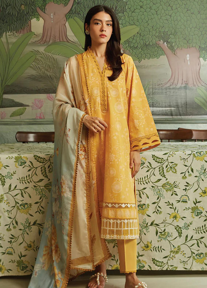 Seher By Cross Stitch Embroidered Cambric Suits Unstitched 3 Piece CS23SH D-08 Tan Gold - Winter Collection